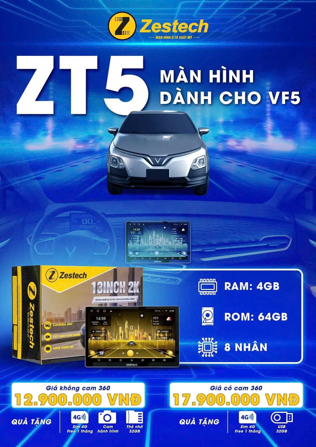 Màn hình Zestech VF5 - Dành Riêng Cho Vinfast VF5
