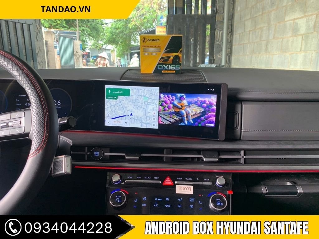 Lắp android box dx165 tiêu chuẩn xe Santafe