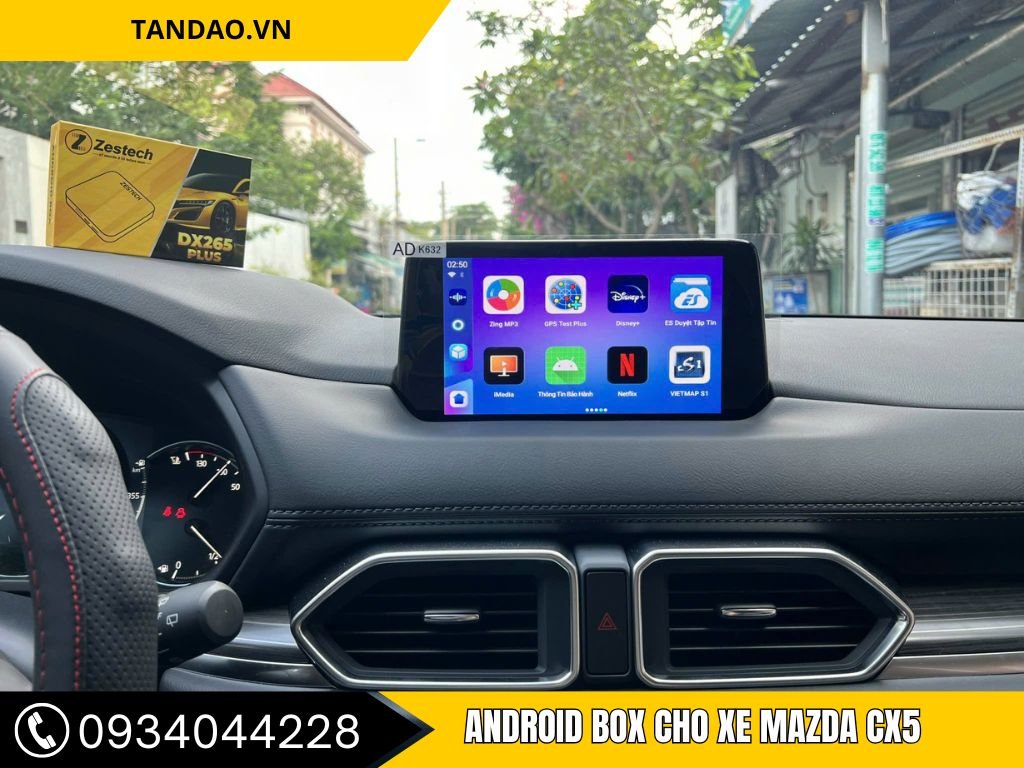 Android Box ô tô tại Tây Ninh – Zestech DX265 Plus lắp cho xe Mazda CX-5, giúp giữ nguyên màn hình zin, hỗ trợ YouTube, VietMap, Netflix, điều khiển giọng nói, thi công bởi Thành Phát Auto.