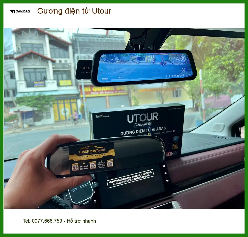 Chị Thùy lắp gương điện tử Utour cho Hyundai Accent tại Quận Tân Phú ảnh thực tế 2