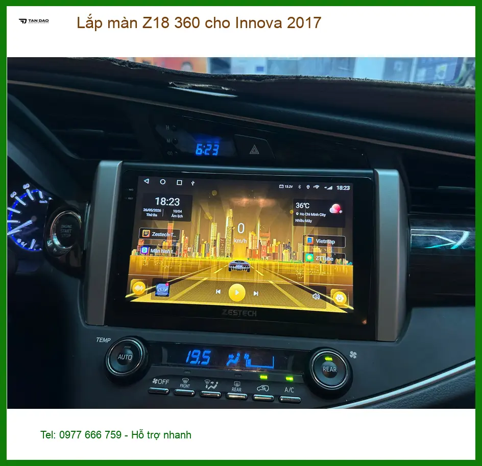 Chú An lắp màn Z18 360 cho Innova 2017 tại Quận 7 để dễ dàng đậu xe ảnh thực tế 2
