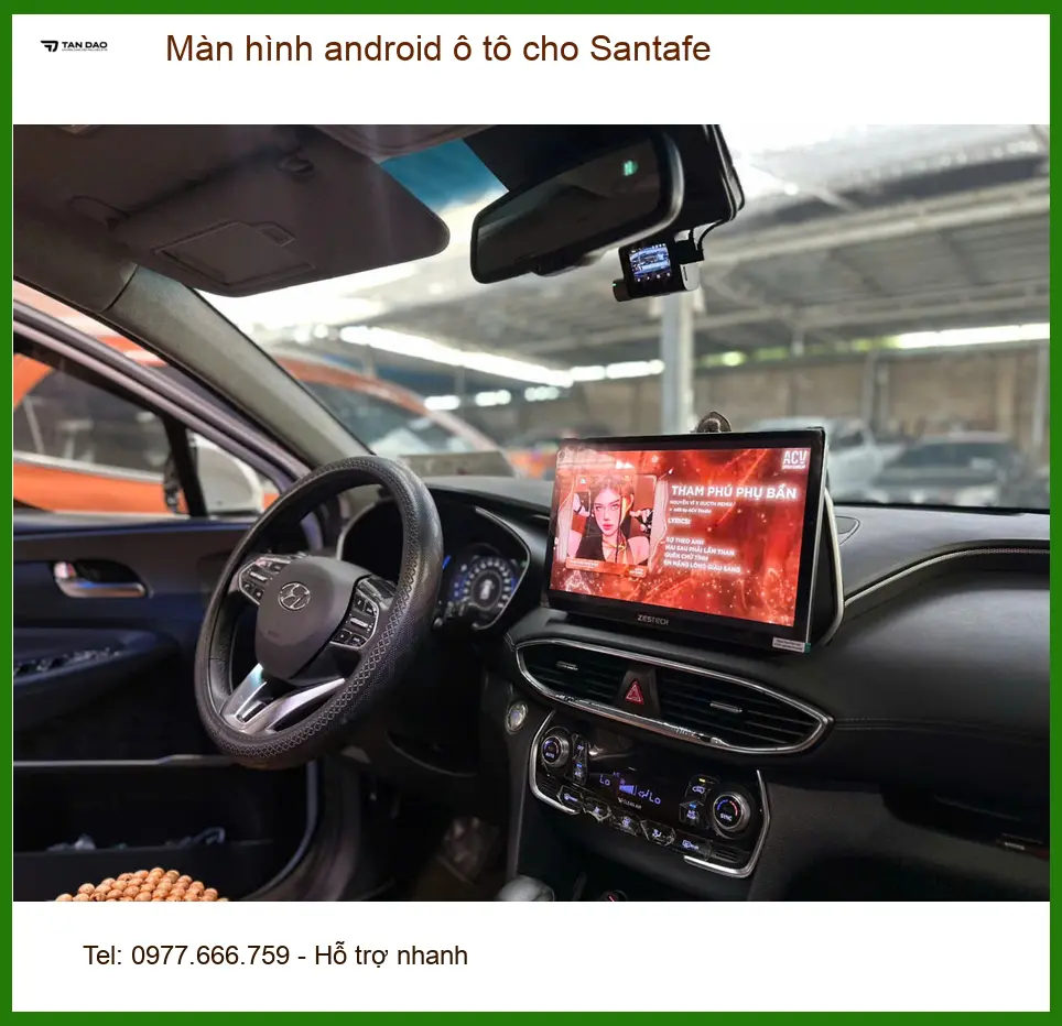 Chị Thư lắp màn hình Android ô tô cho Santafe tại Bình Chánh để con xem hoạt hình ảnh thực tế 5