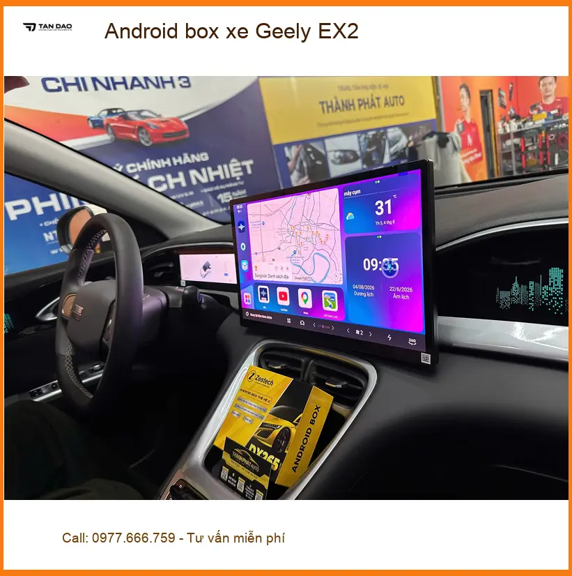 Chú Hưng lắp Android Box cho Geely EX2 ở Bình Thạnh xem YouTube, bản đồ ảnh thực tế 2