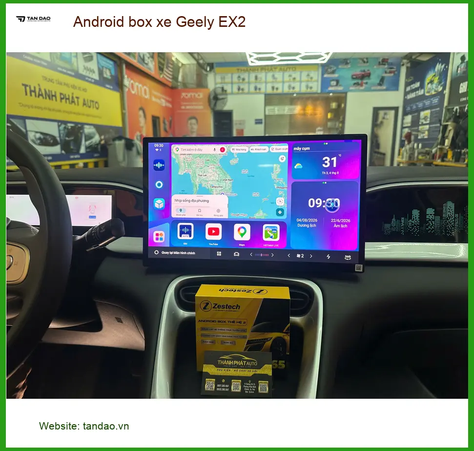 Anh Khải lắp Android Box cho Geely EX2 tại Gò Vấp để xem YouTube, bản đồ ảnh thực tế 3