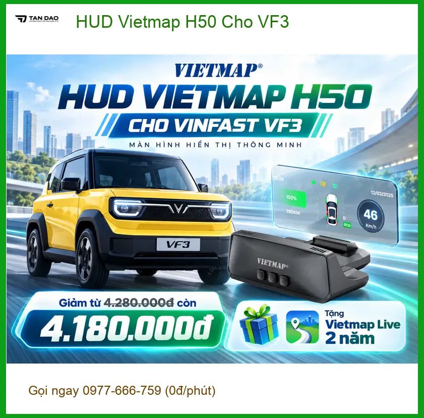 Anh Sơn lắp HUD Vietmap H50 cho VF3 tại Quận 9 để tăng tính an toàn khi di chuyển ảnh thực tế 3
