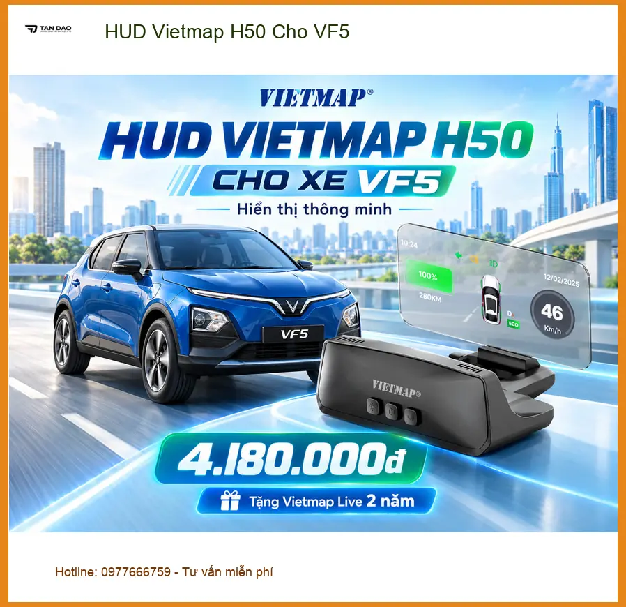 Anh Long lắp HUD Vietmap H50 cho VinFast VF5 tại Quận 12 quan sát lái tiện lợi