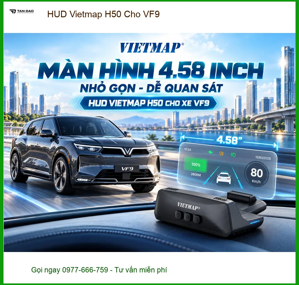 Anh Khải lắp HUD Vietmap H50 cho VinFast VF9 tại Thủ Đức để lái xe an toàn hơn