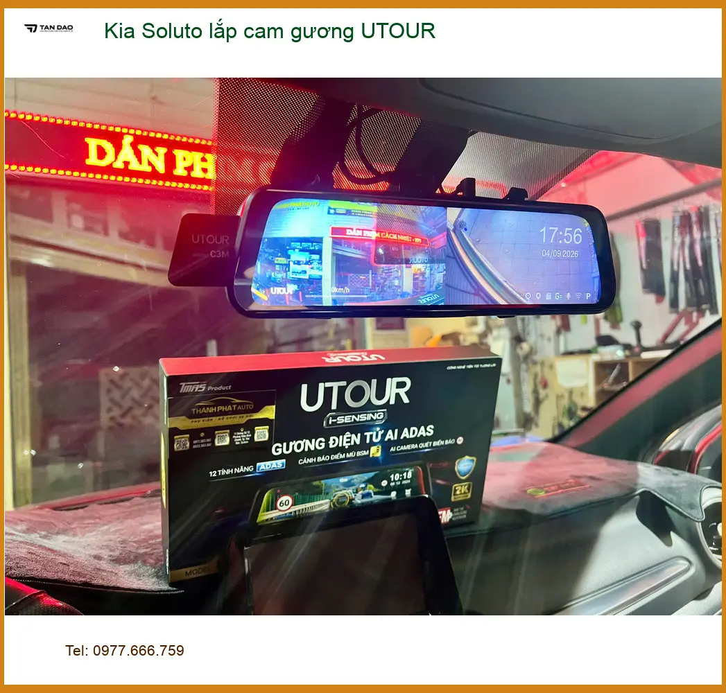 Chú Thắng lắp cam gương UTOUR cho Kia Soluto tại Thủ Đức tiện quan sát ảnh thực tế 3