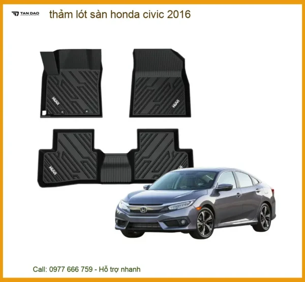 Thảm Lót Sàn Cao Su Honda Civic 2016 - Địa Chỉ Lắp Đặt Uy Tín TPHCM