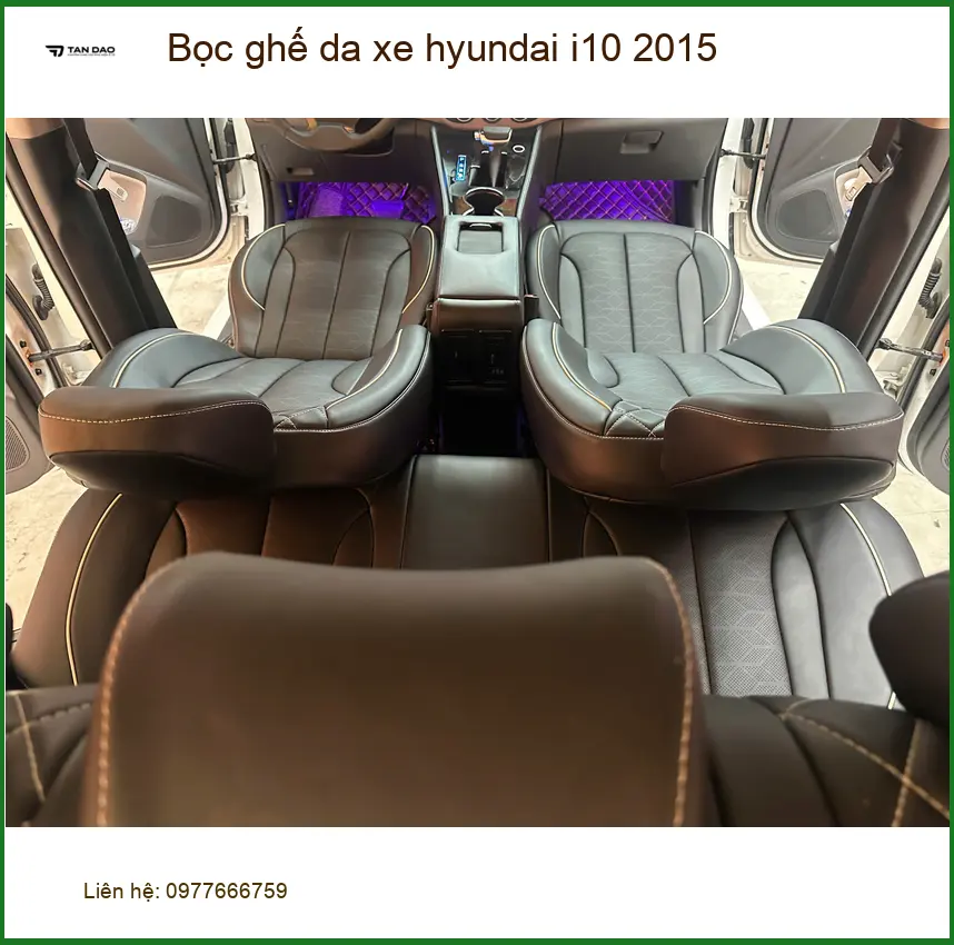 Anh Khải bọc ghế da Hyundai i10 2015 tại Gò Vấp vì ghế cũ xuống cấp, cần thay mới.