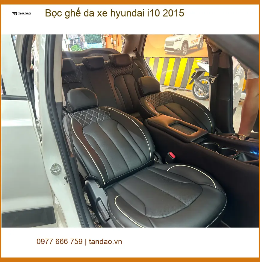 Anh Khải bọc ghế da Hyundai i10 2015 tại Gò Vấp vì ghế cũ xuống cấp, cần thay mới. ảnh thực tế 2