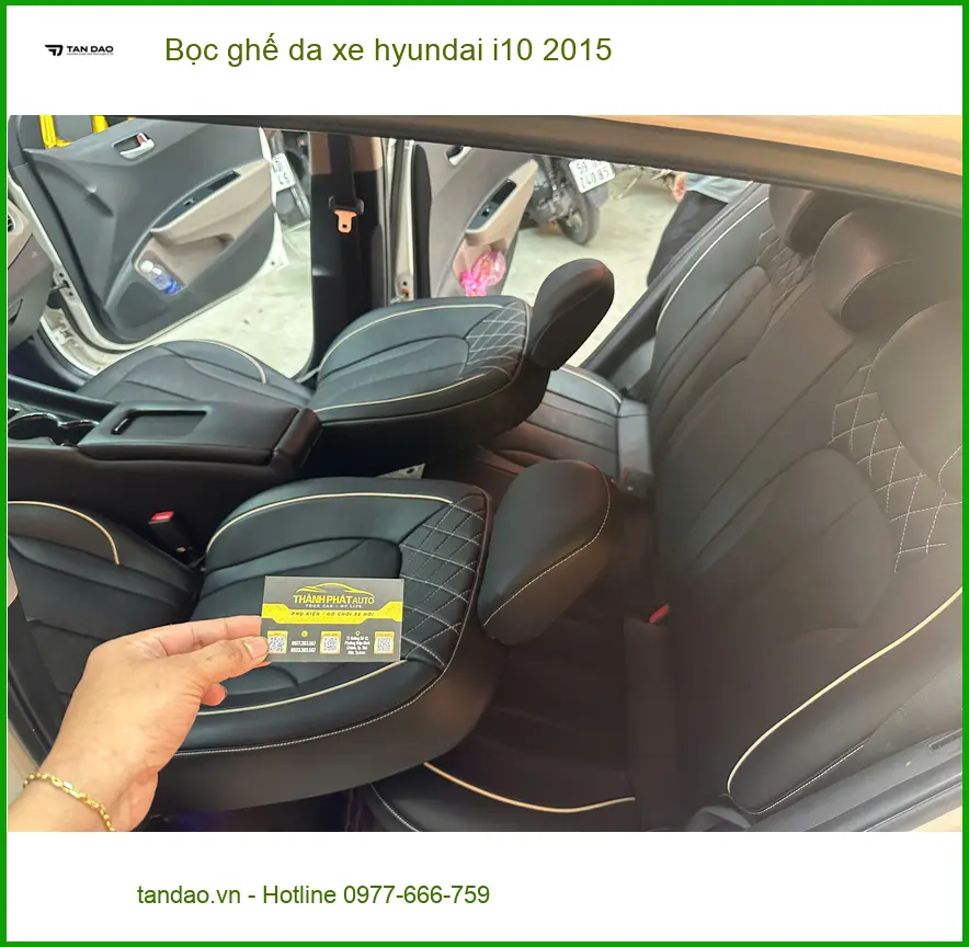 Anh Khải bọc ghế da Hyundai i10 2015 tại Gò Vấp vì ghế cũ xuống cấp, cần thay mới. ảnh thực tế 3